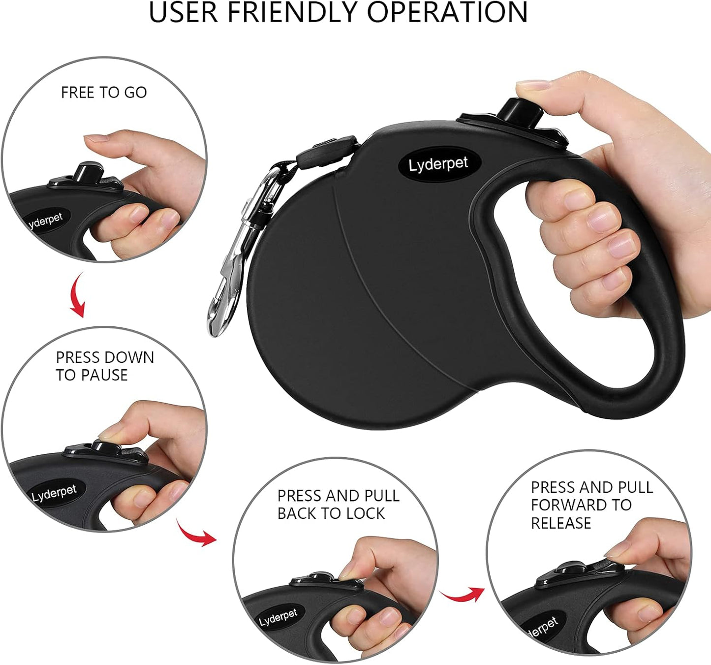 Dog Leash Retractable for Medium/Small Dogs, All Black Retractable Leash Lightweight for Walking Dog, Easy to Lock and Hold