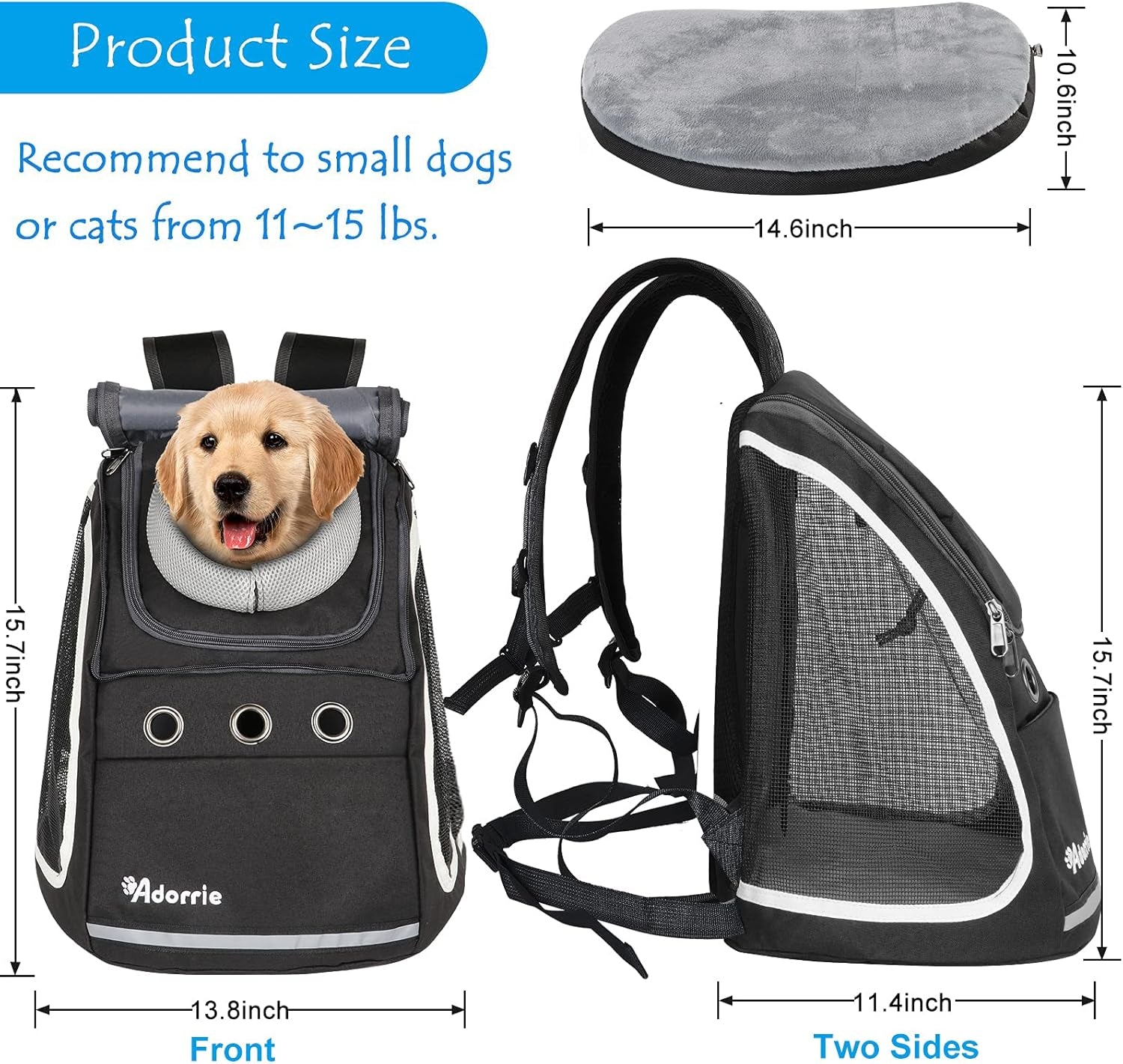 Multifunctional Pet Backpack Carrier for Small Dogs and Cats - Perfect for Hiking, Walking, and Traveling (Black)