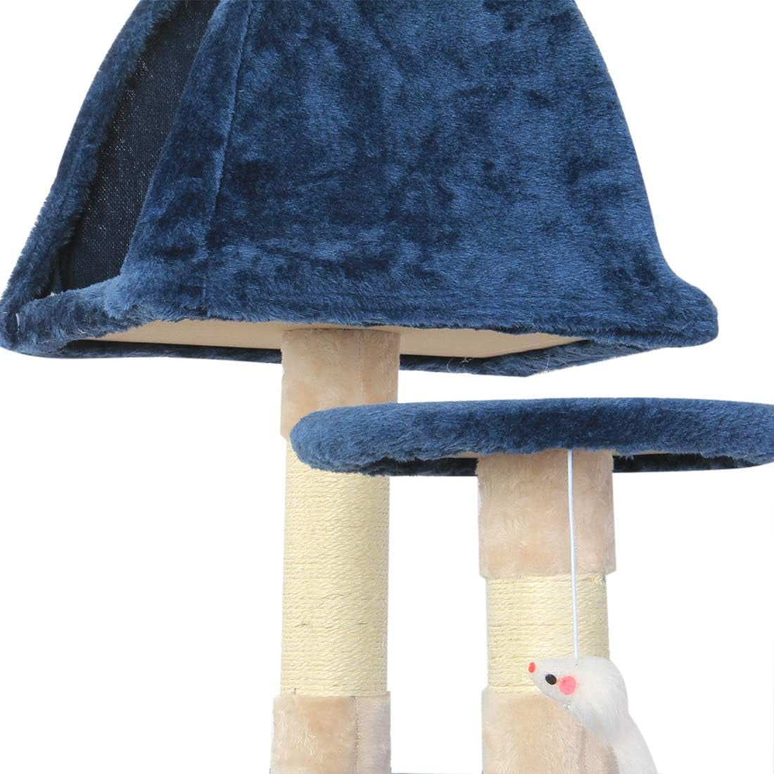 51-Inch Multi-Level Cat Tree with Sisal Scratching Posts - Cozy Flannelette Pet Condo for Cats and Kittens in Blue