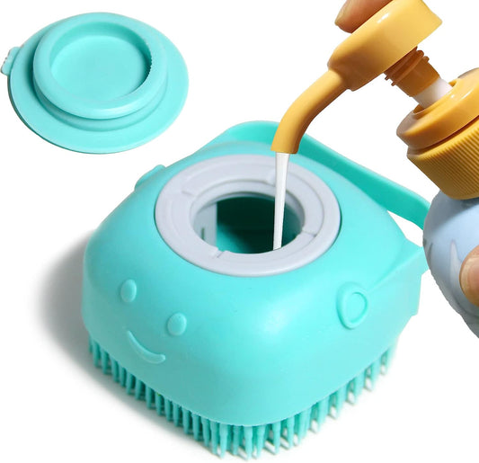Ultimate Dog Bath Brush & Pet Massage Shampoo Dispenser - Soft Silicone Rubber Bristles for Grooming Dogs and Cats