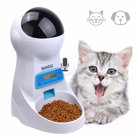 Iseebiz 3L Automatic Pet Feeder with Voice Record Pets Food Bowl for Medium Small Dog Cat LCD Screen Dispensers 4 Times One Day
