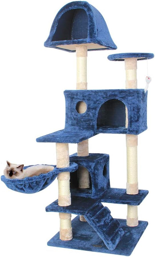 51-Inch Multi-Level Cat Tree with Sisal Scratching Posts - Cozy Flannelette Pet Condo for Cats and Kittens in Blue