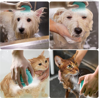 Ultimate Dog Bath Brush & Pet Massage Shampoo Dispenser - Soft Silicone Rubber Bristles for Grooming Dogs and Cats
